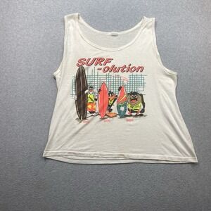 VTG 80's Warner Bros White Tank Top Sz L Muscle Shirt Cartoon